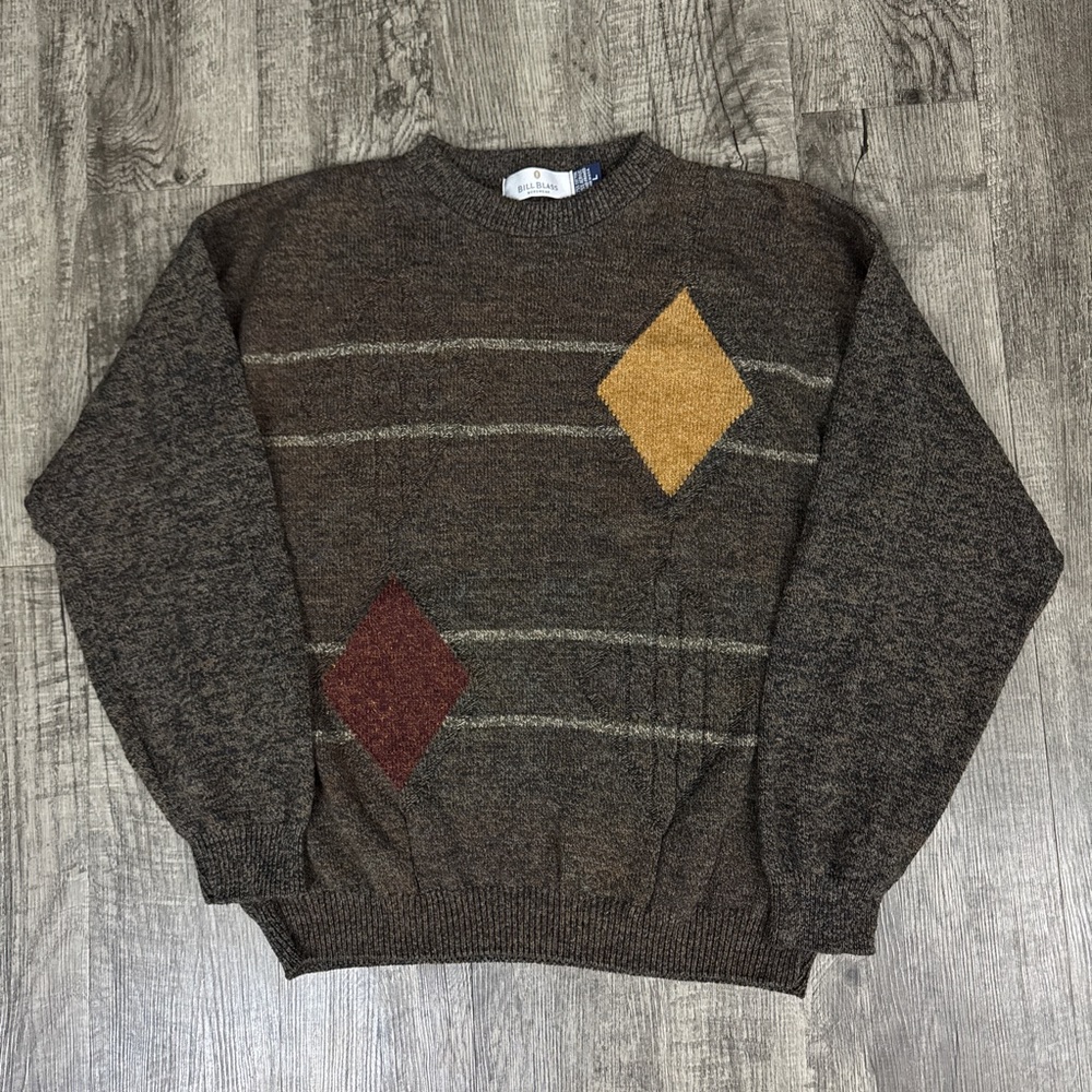Vintage Bill Blass Argyle Patterned Sweater Made in USA